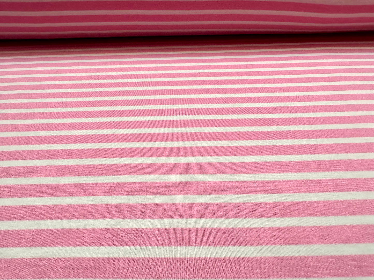 Viscose spandex stretch single jersey fabric, per metre - Breton stripe - pink & white