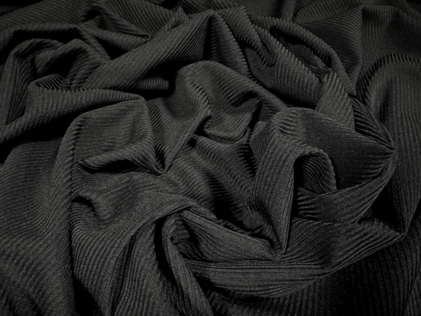 Stretch spandex 2x2 rib jersey fabric, per metre - plain - black