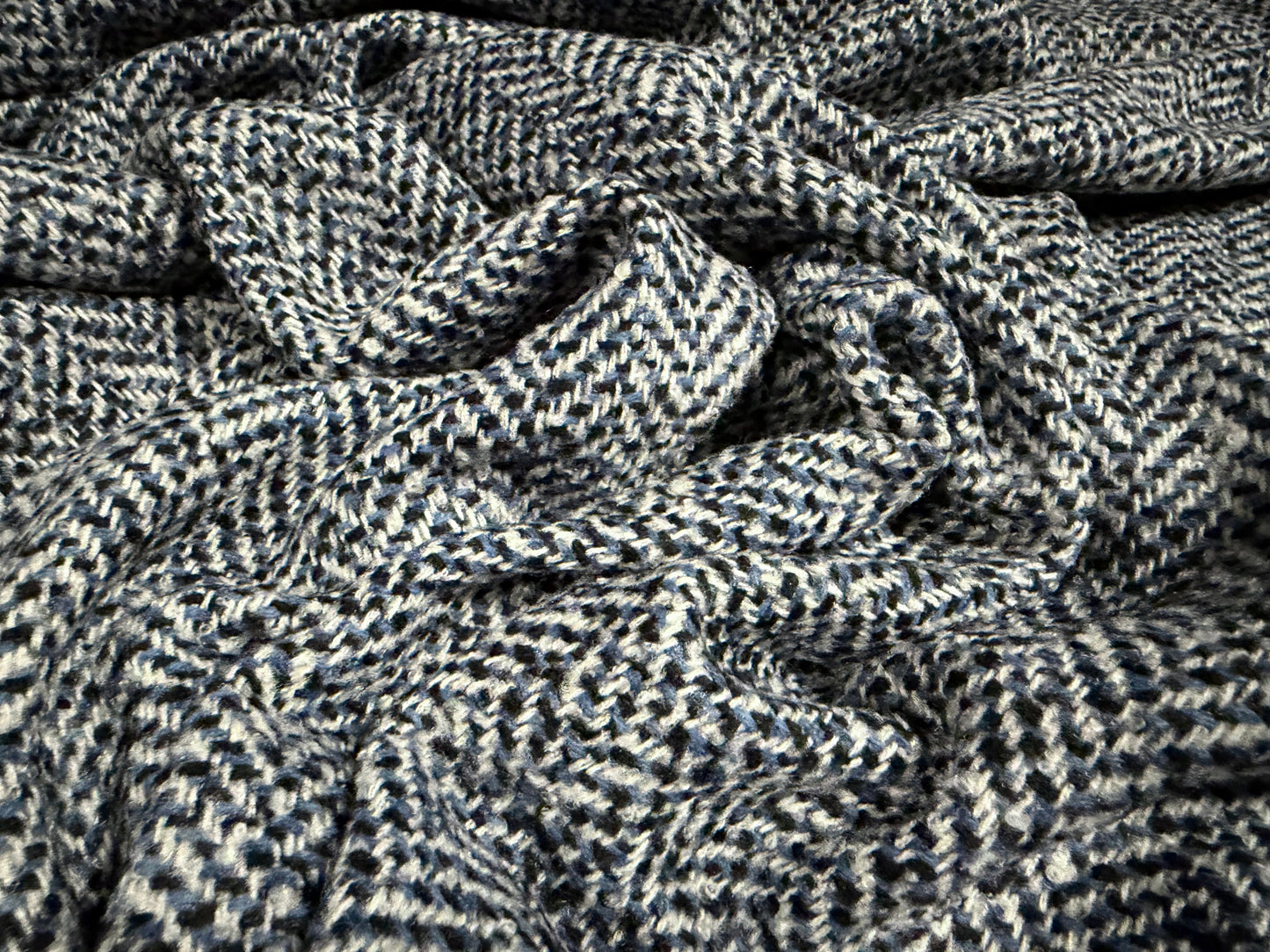 Heavyweight wool bouclé fabric, per metre - herringbone - navy blue