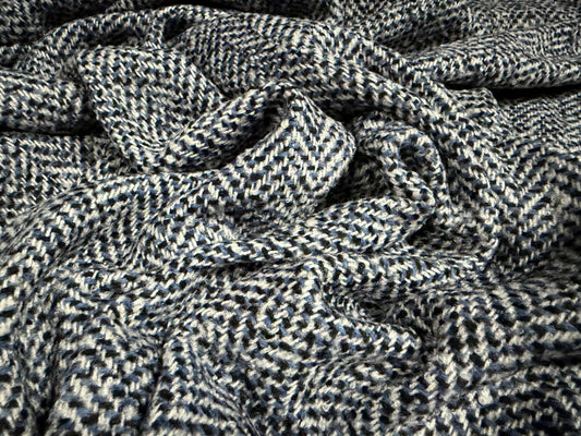 Heavyweight wool bouclé fabric, per metre - herringbone - navy blue