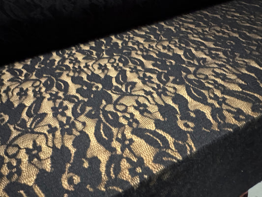 Stretch spandex lace fabric, per metre - floral - black