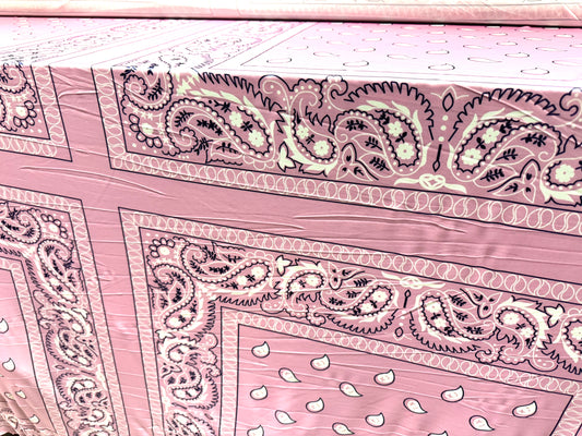 Soft touch Spandex stretch jersey fabric, per metre - square paisley panels print - pink