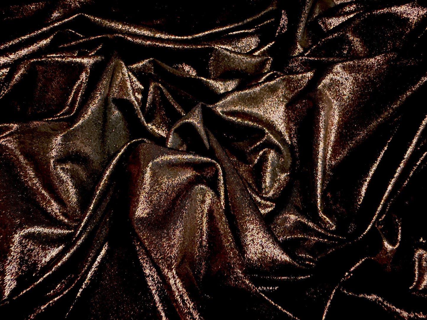 Metallic lamé stretch spandex jersey fabric, per metre - plain - black & rose gold