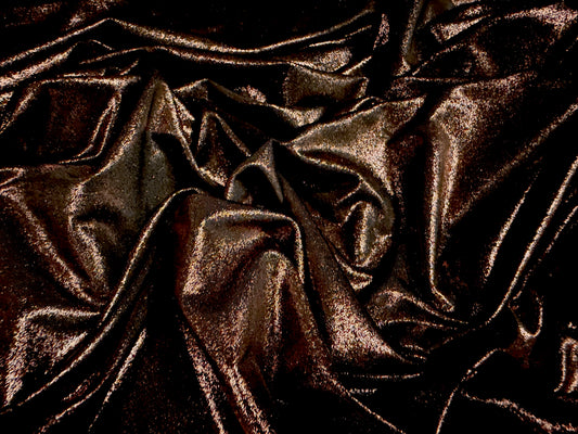 Metallic lamé stretch spandex jersey fabric, per metre - plain - black & rose gold