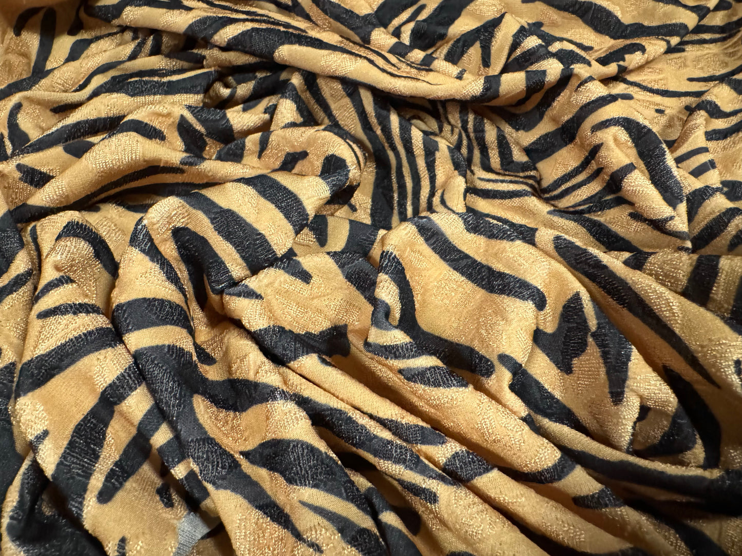 Stretch spandex jersey jacquard fabric, per metre - zebra print - light brown