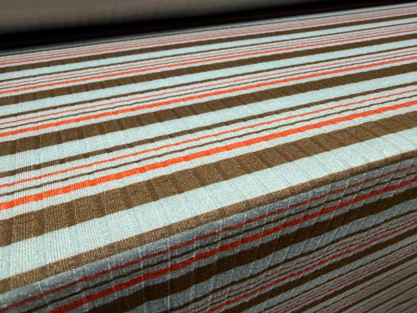 Stretch Spandex rib jersey fabric, per metre - stripe - sky blue brown & orange