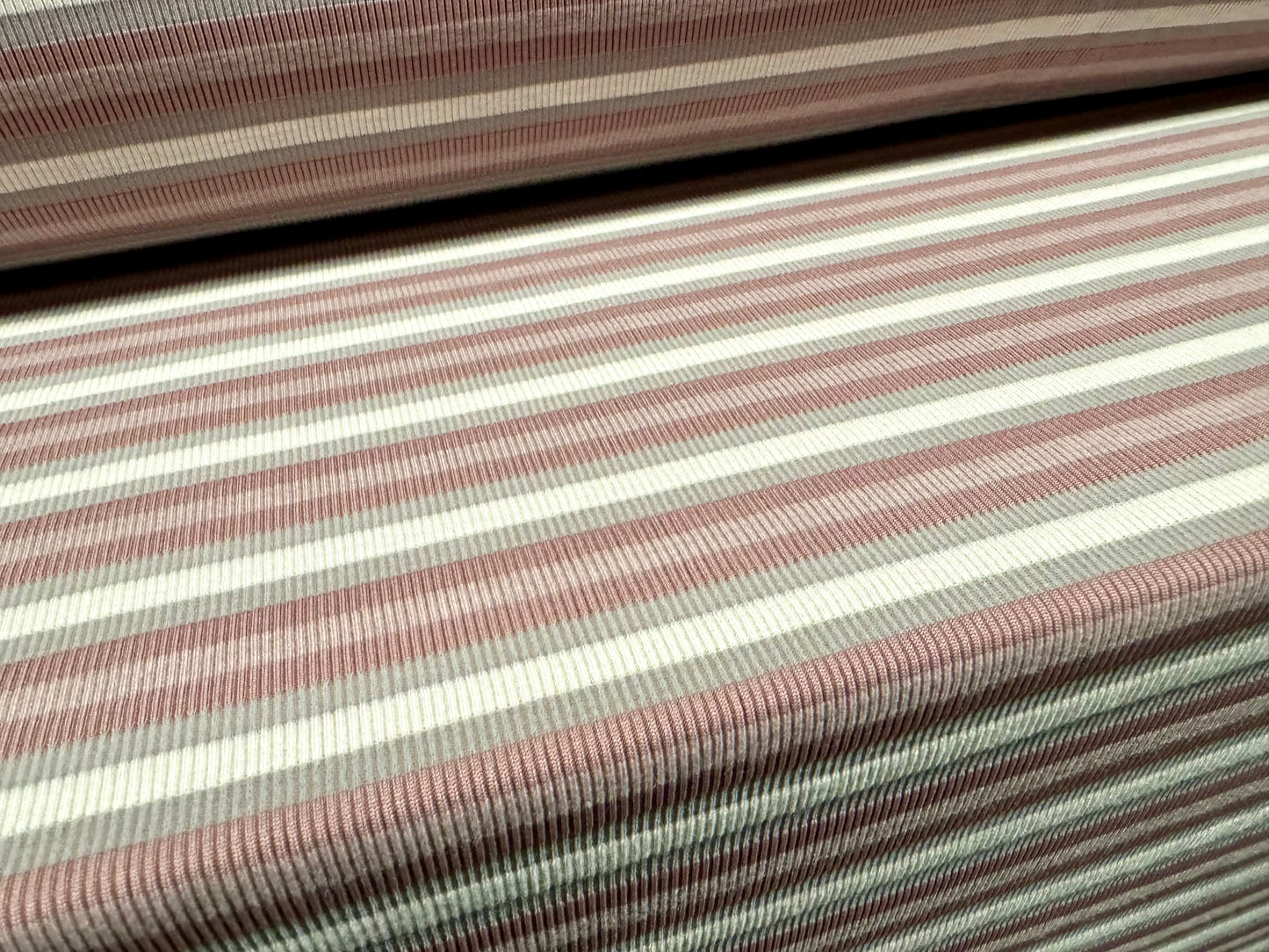 Stretch Spandex rib jersey fabric, per metre - stripe - lavender & dusky pink