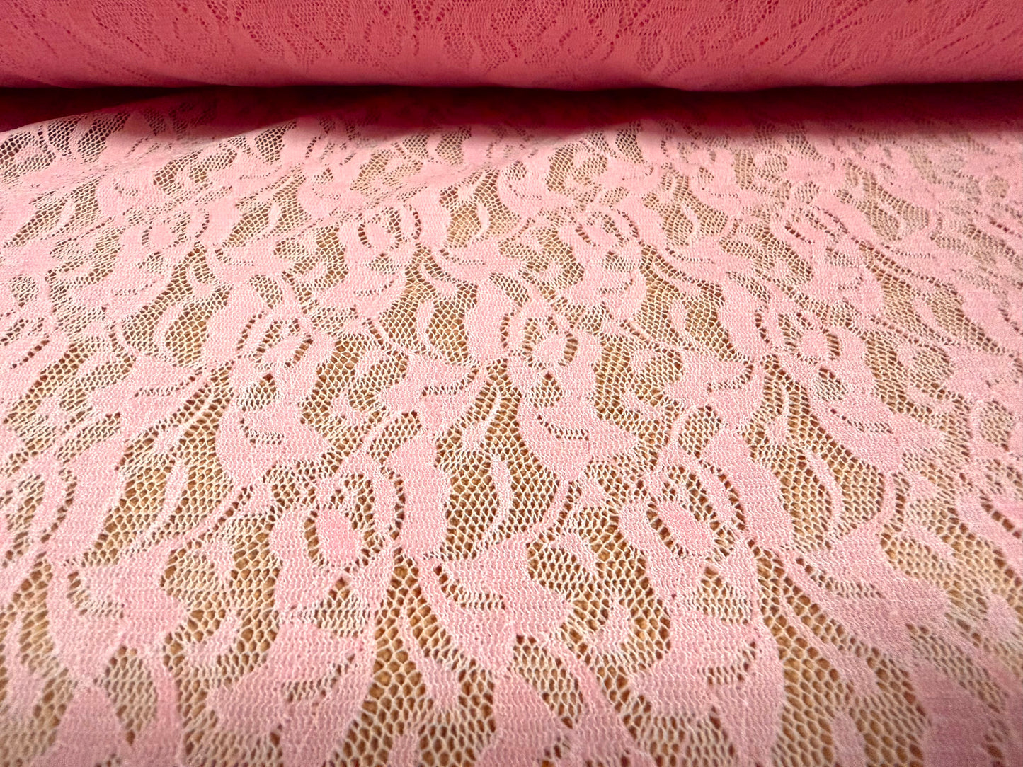 Stretch spandex lace fabric, per metre - floral - pink