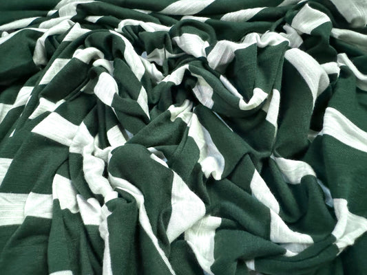 Lightweight slubbed single jersey fabric, per metre - stripe - bottle green & white