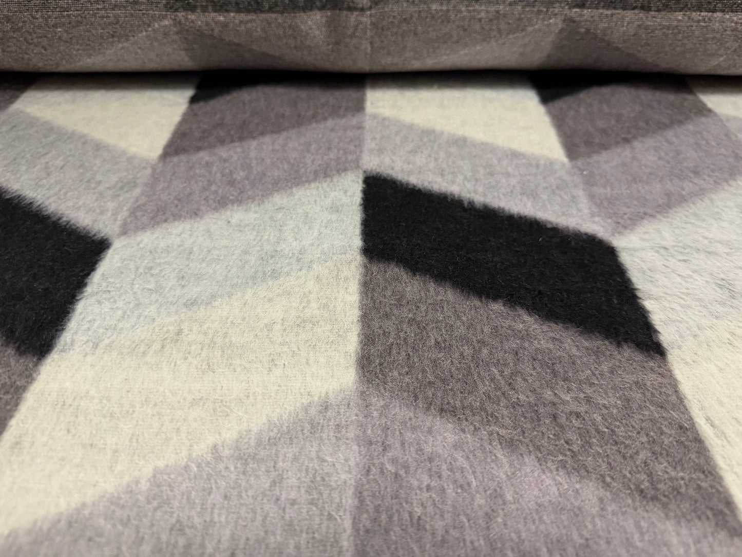 Wool faux fur fabric, per metre - geometric chevron - shades of grey