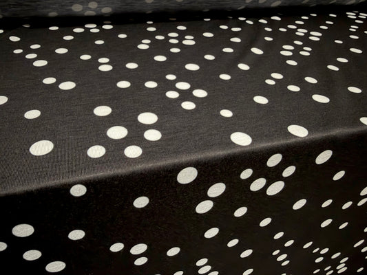 Soft handle single jersey fashion fabric, per metre - spot print - black & white
