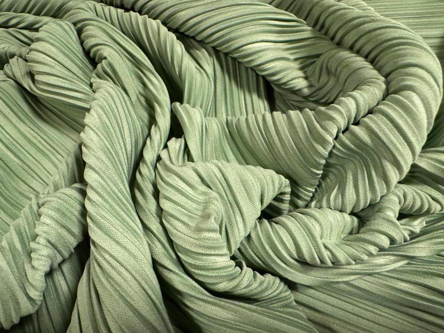 Plissé stretch spandex pleated dulled sateen fabric, per metre - plain - sage green