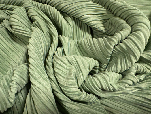 Plissé stretch spandex pleated dulled sateen fabric, per metre - plain - sage green