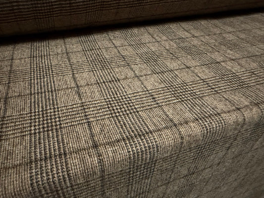 Wool flannel fabric, per metre - Prince Of Wales check - taupe