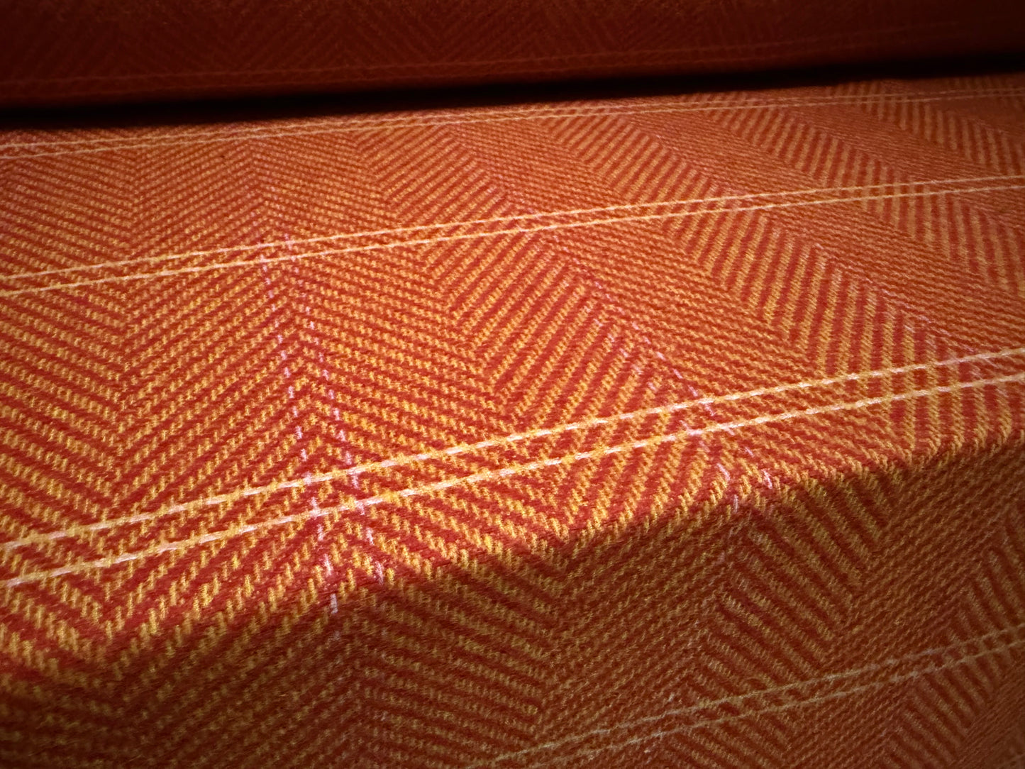 Wool flannel fabric, per metre - herringbone stripe - dark orange