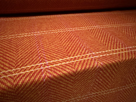 Wool flannel fabric, per metre - herringbone stripe - dark orange