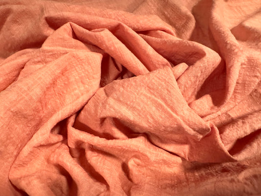 Seersucker woven cotton dress shirt fabric, per metre - check plaid design - peach coral