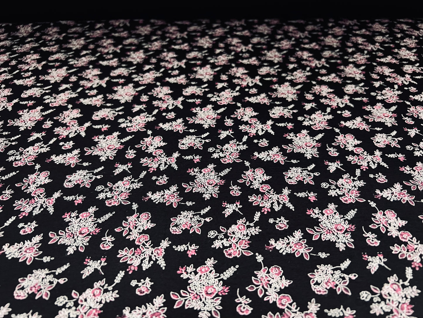 Viscose spandex stretch single jersey fabric, per metre - floral bouquet print - black & pink