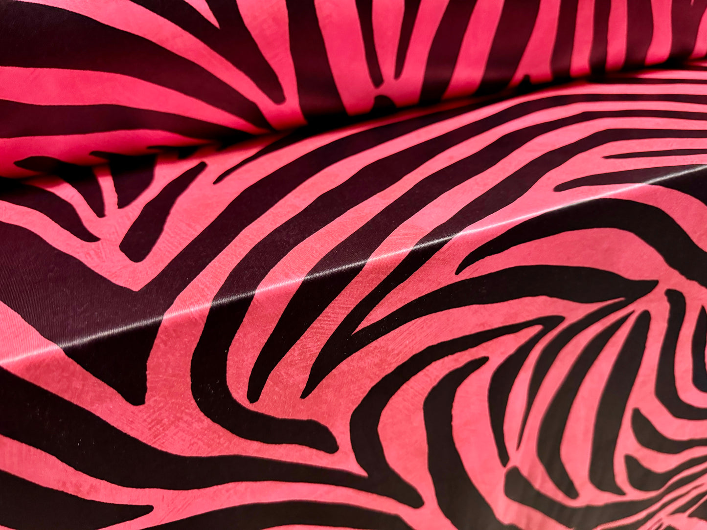 Ciré p.u. coated stretch single jersey fabric, per metre - zebra animal print - hot pink