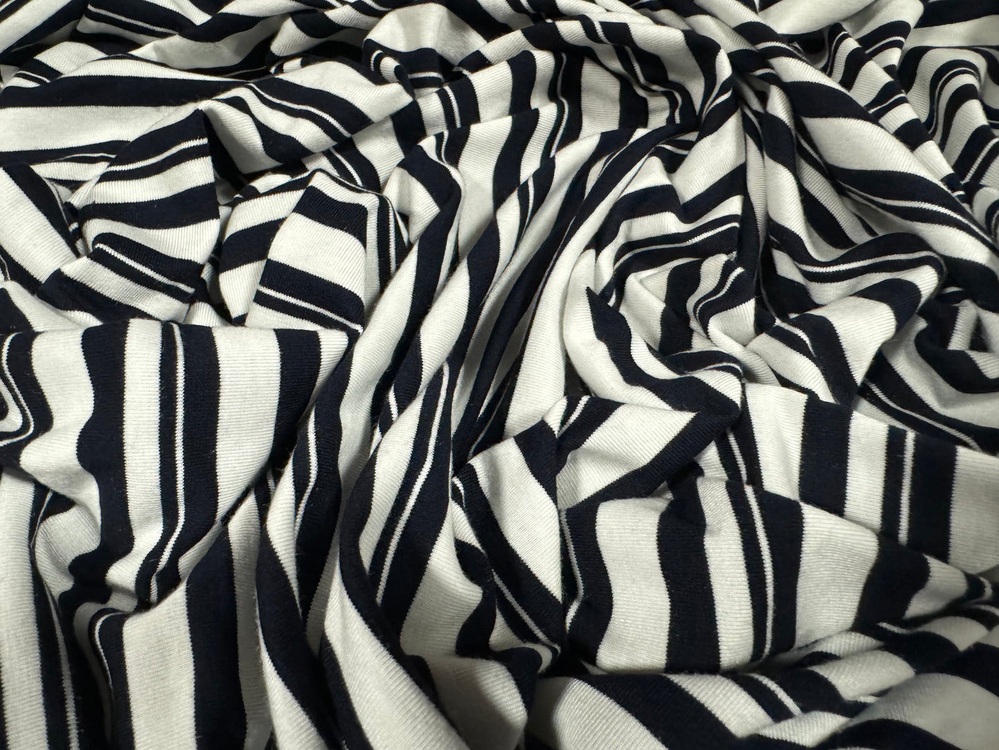 Viscose spandex stretch single jersey fabric, per metre - stripes - black & white