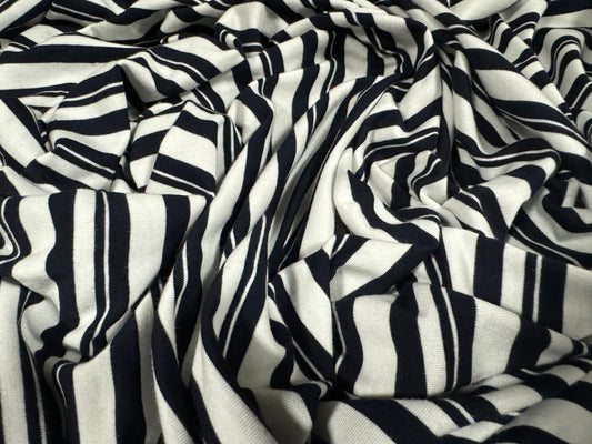 Viscose spandex stretch single jersey fabric, per metre - stripes - black & white