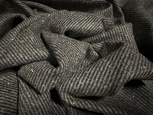 Heavyweight wool flannel fabric, per metre - flecked twill - grey