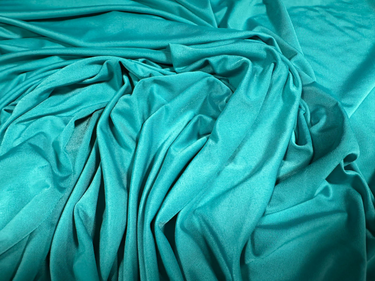 Soft touch spandex stretch jersey dress fabric, per metre - plain - turquoise blue