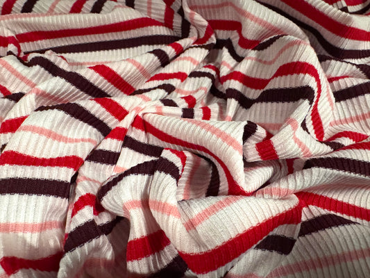 Stretch Spandex rib jersey fabric, per metre - stripe - red white & pink