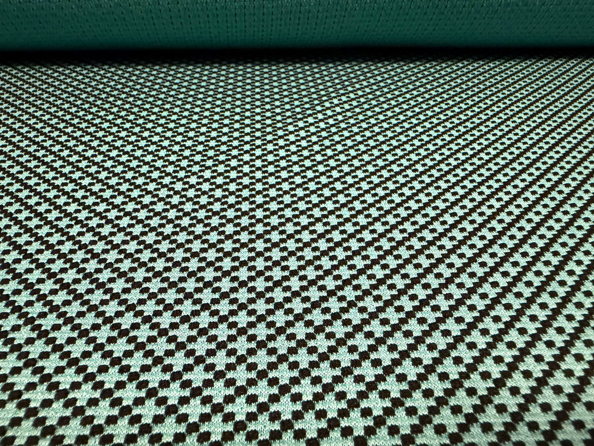 Stretch double jersey fabric, per metre - diamond jacquard - mint green