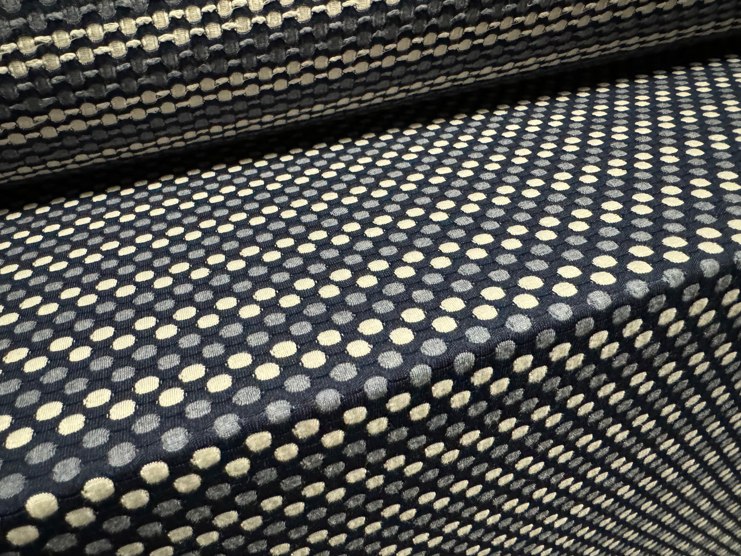 Double jersey stretch spandex dress fabric, per metre - honeycomb stripe jacquard - steel blue