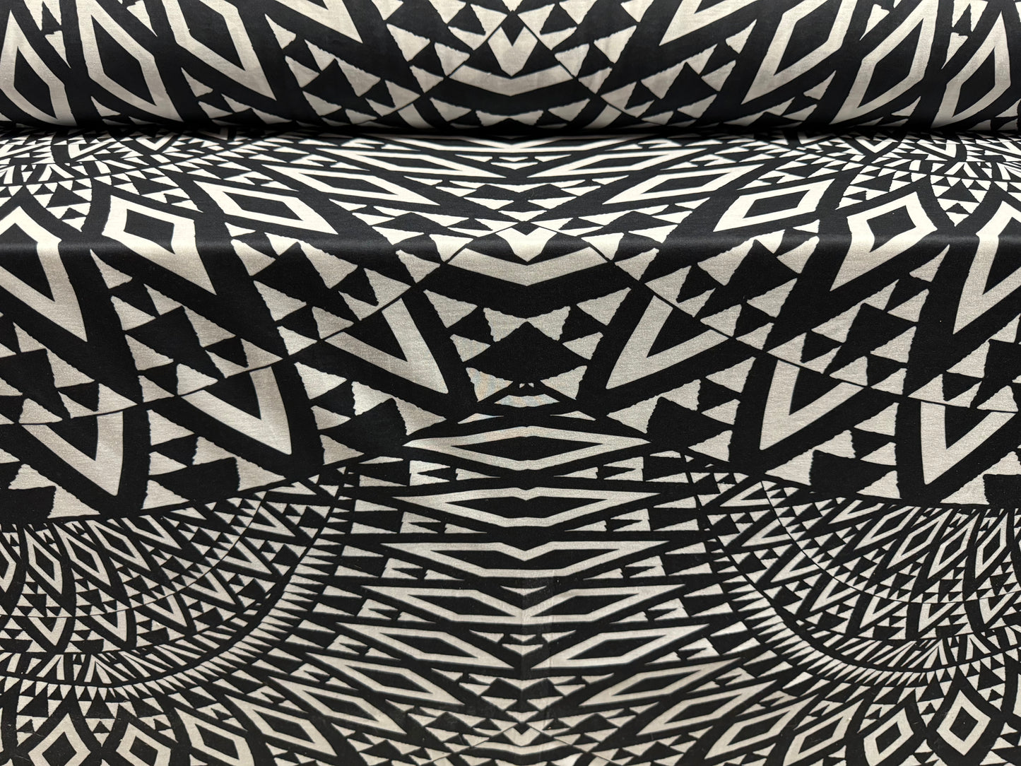 Soft handle single jersey fashion fabric, per metre - tribal tattoo print - black & white