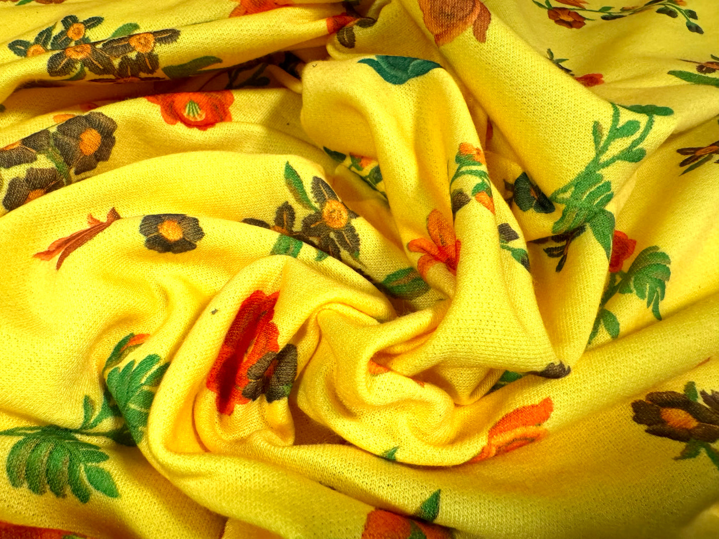 French Terry loopback sweatshirt jersey fabric, per metre - pretty flowers print - yellow