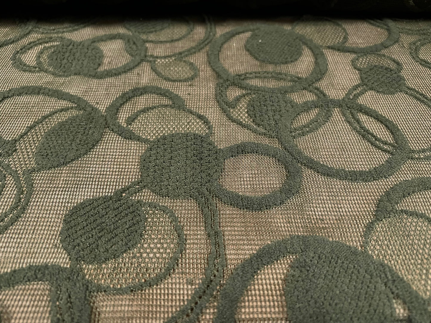 Heavyweight flocked mesh fabric, per metre - rings & circles - khaki