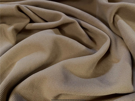 Fine Ottoman Rib Stretch Spandex Double Jersey Fabric, Per Metre - Plain - tan