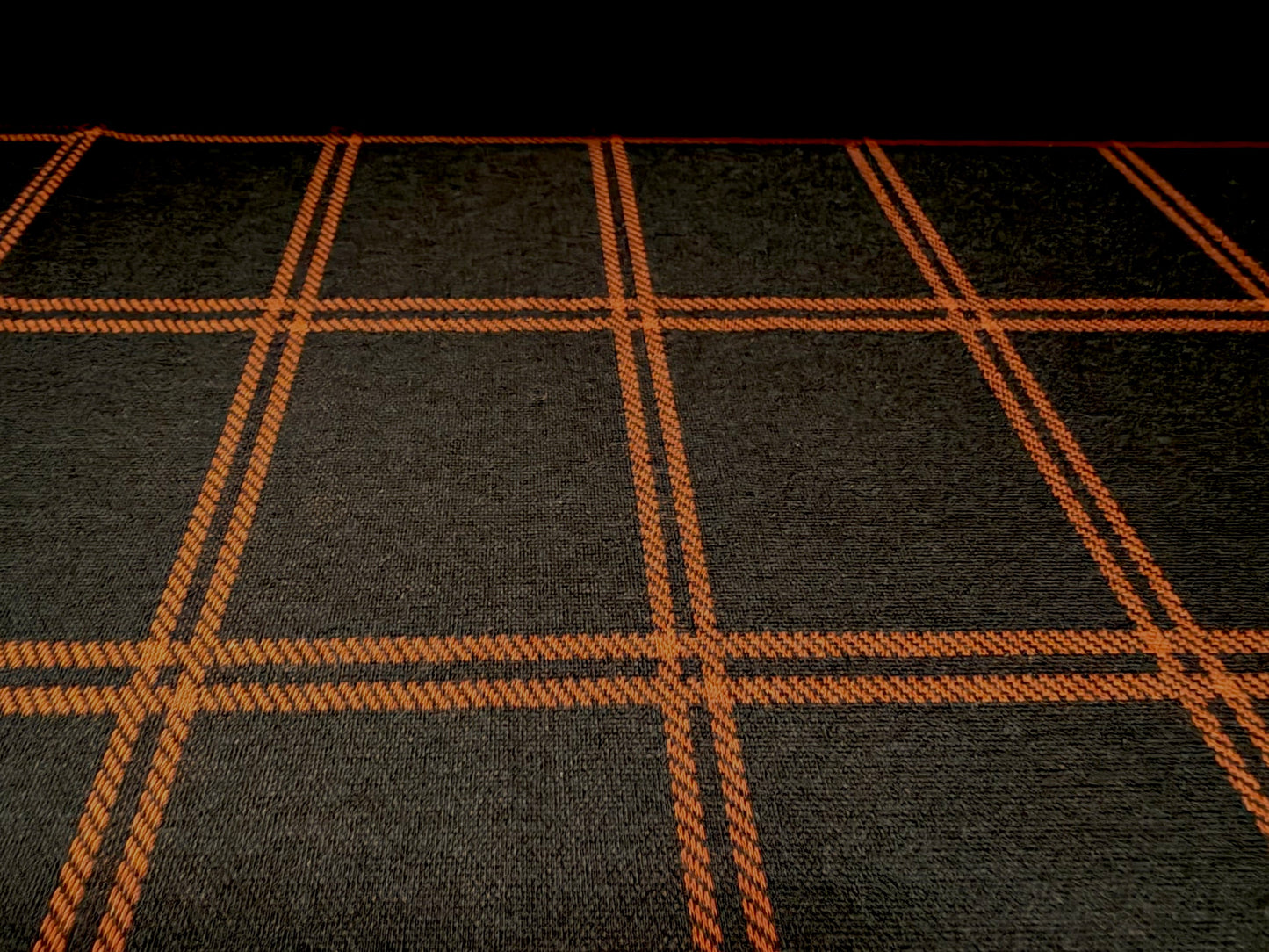 Ponte Roma double jersey knit fabric, per metre - grid check print - black & rust