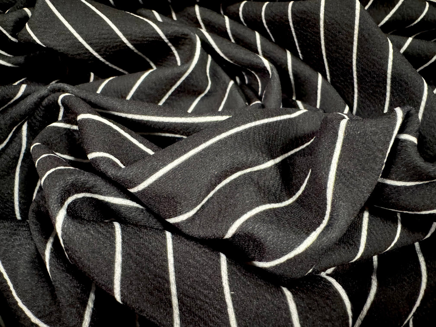 Scuba textured ‘Liverpool’ stretch spandex jersey fabric, per metre - pinstripe - black & white