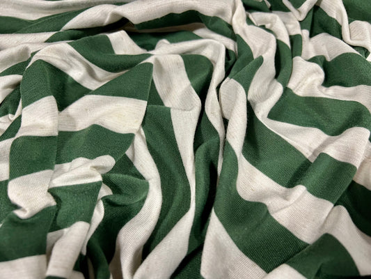 Viscose spandex stretch single jersey fabric, per metre - stripe - green & ivory