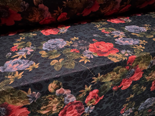 Stretch spandex jersey jacquard fabric, per metre - floral print - dark purple