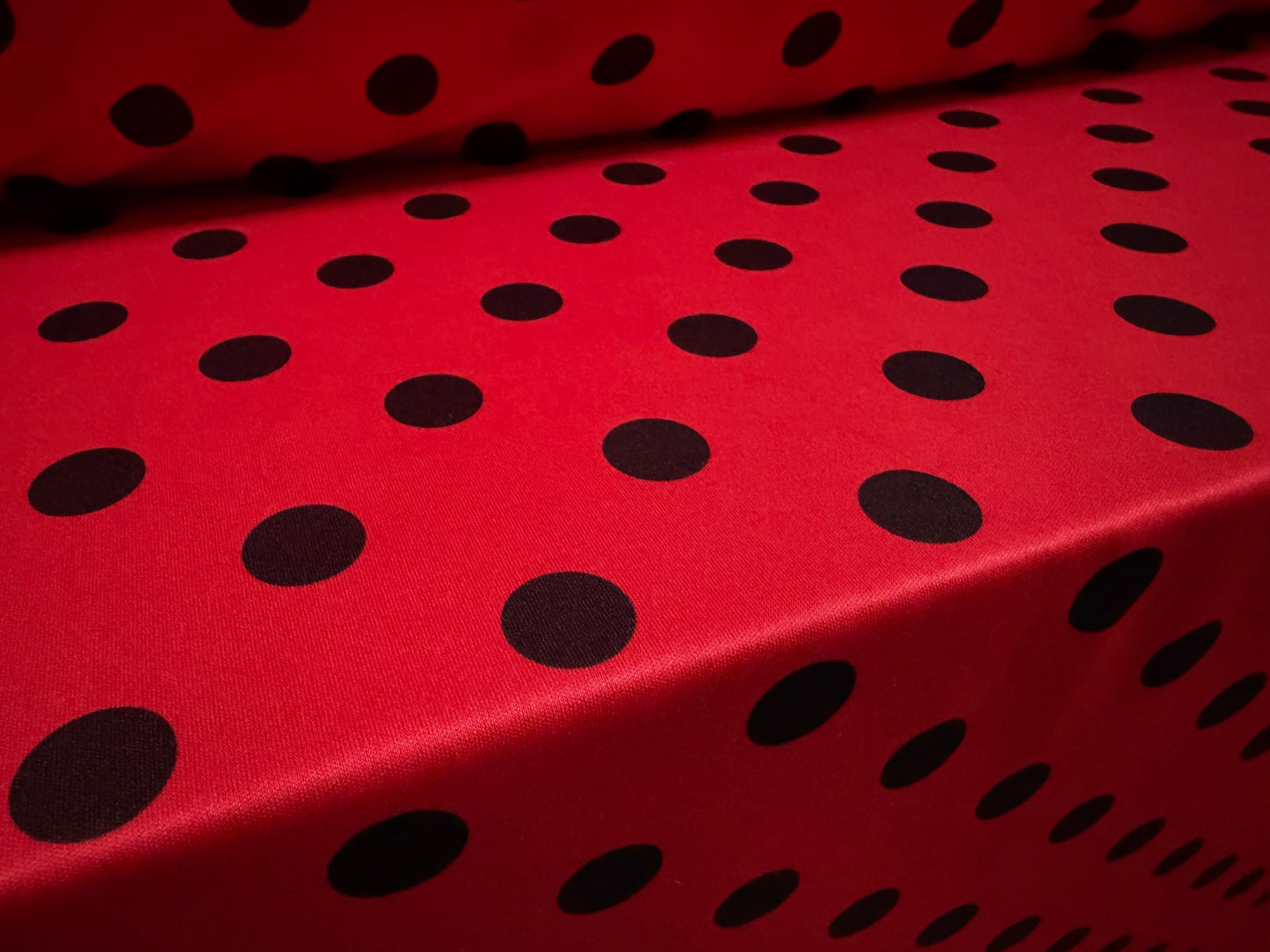 Single jersey fashion fabric, per metre - ladybird spot print - red & black