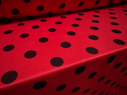 Single jersey fashion fabric, per metre - ladybird spot print - red & black