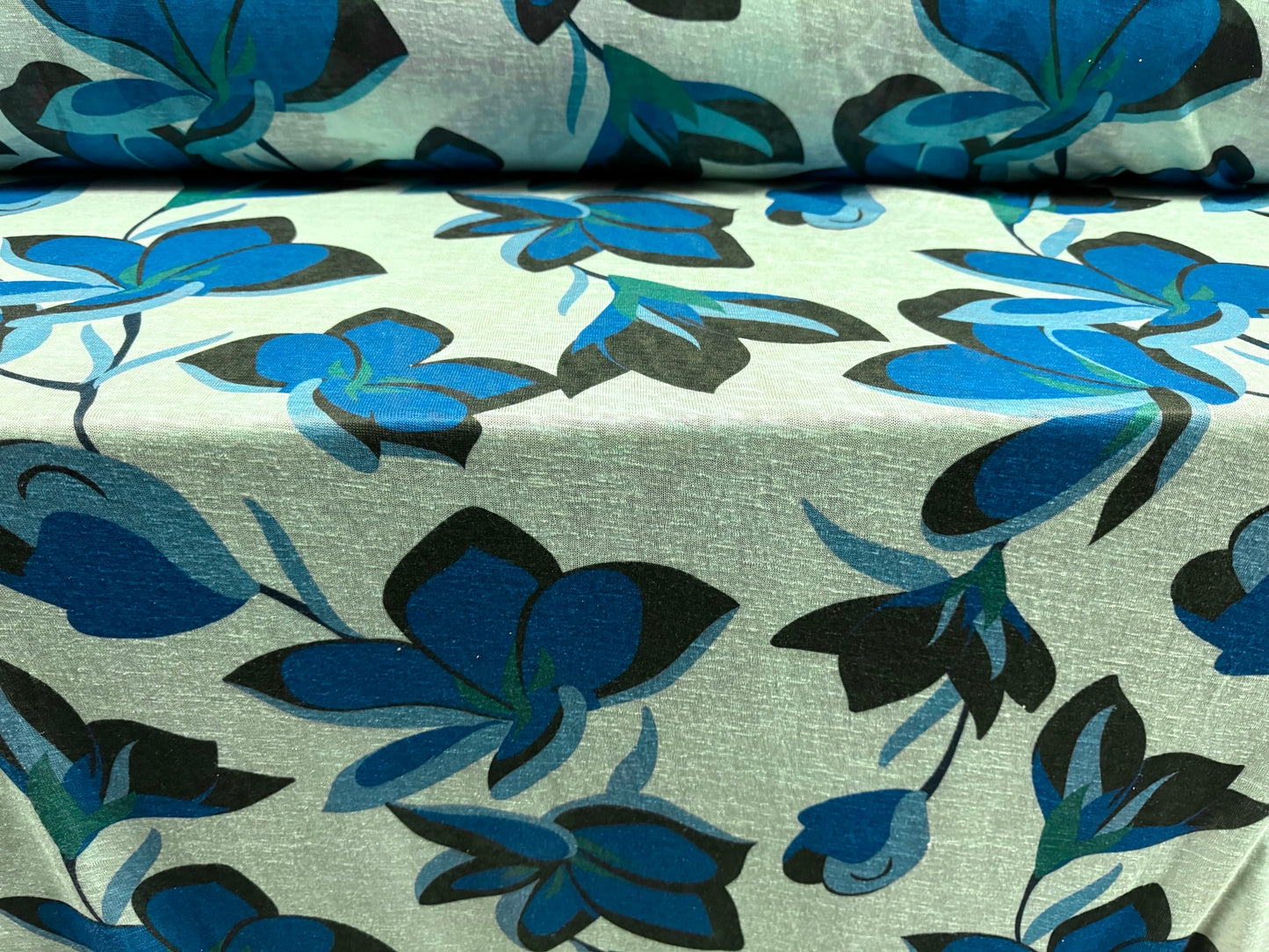 Thick & thin single jersey fashion fabric, per metre - jumbo flower print - aqua & royal blue