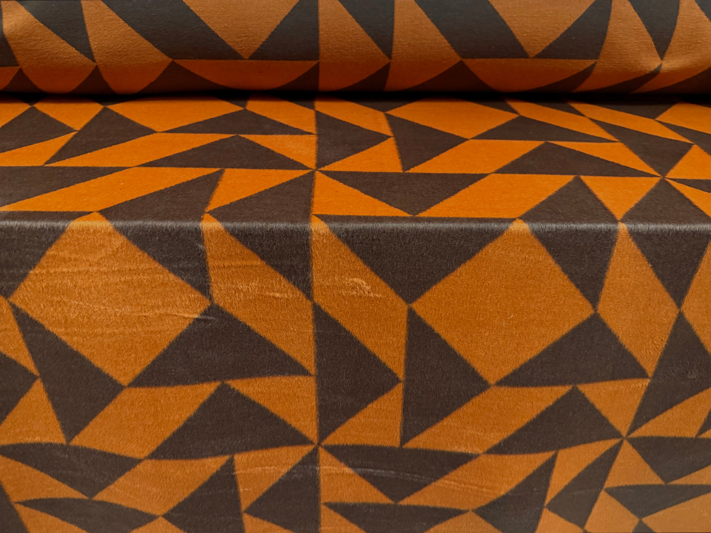 Wool faux fur fabric, per metre - geometric - burnt orange & brown