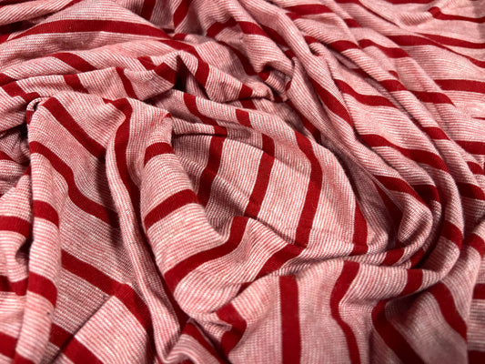 Viscose spandex stretch single jersey fabric, per metre - stripe - pink & red