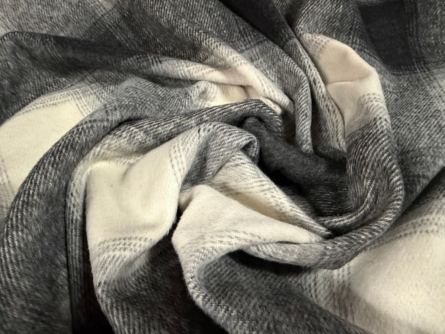 Wool flannel fabric, per metre - plaid check - shades of grey