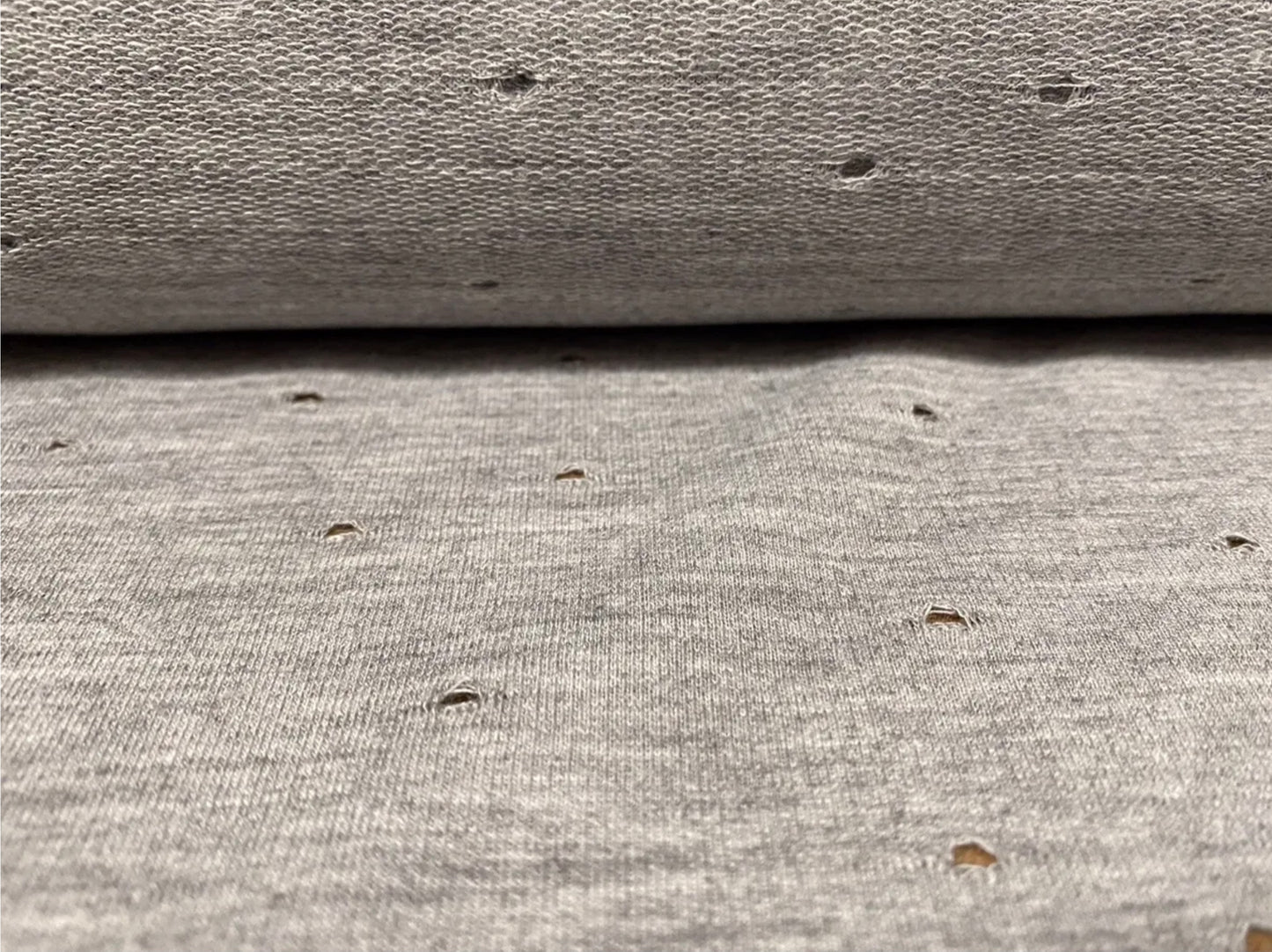 Soft handle eyelet single jersey fabric, per metre - grey marl