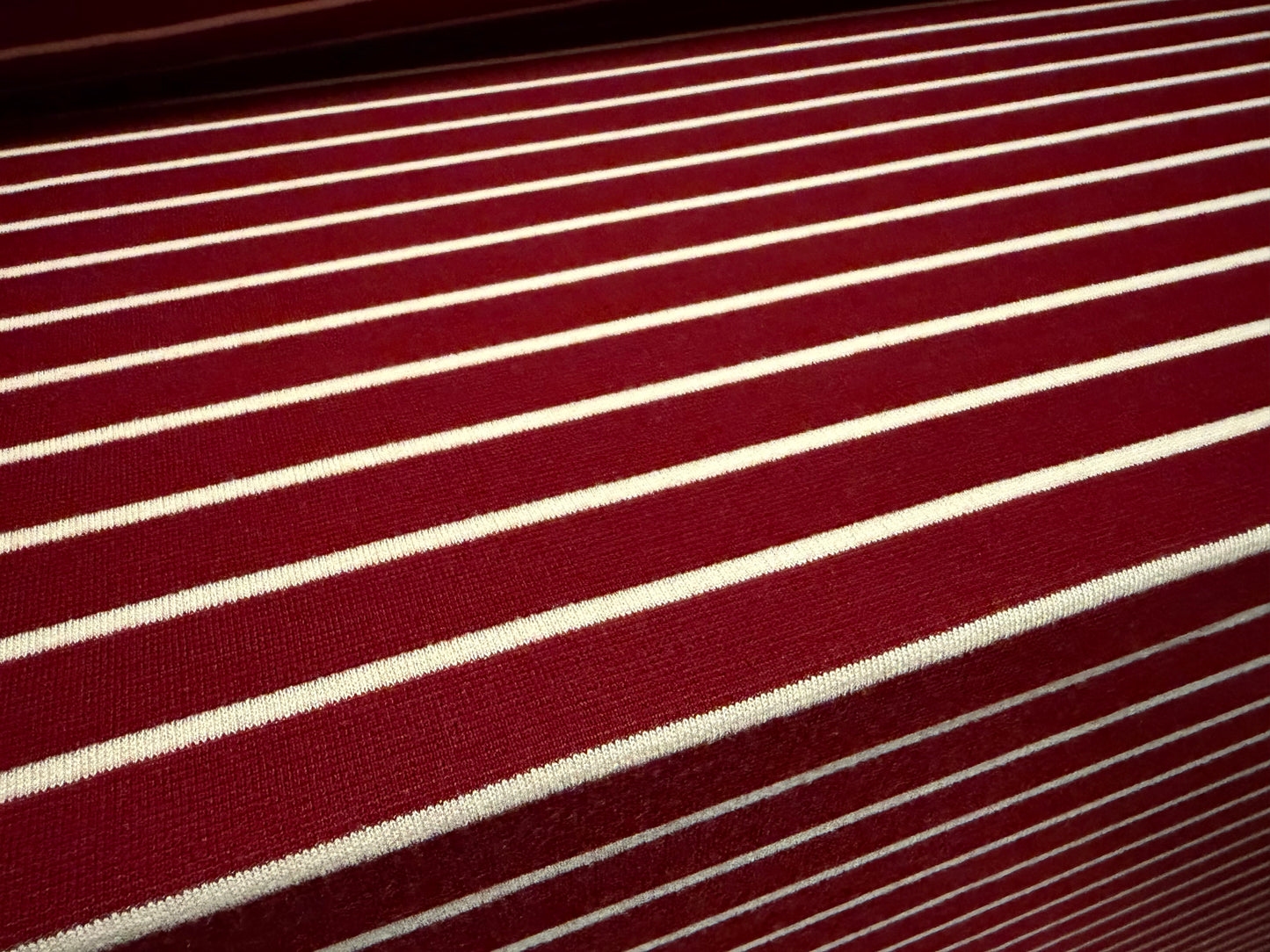 Ponte Roma double jersey knit stretch fabric, per metre - stripe - burgundy & ivory
