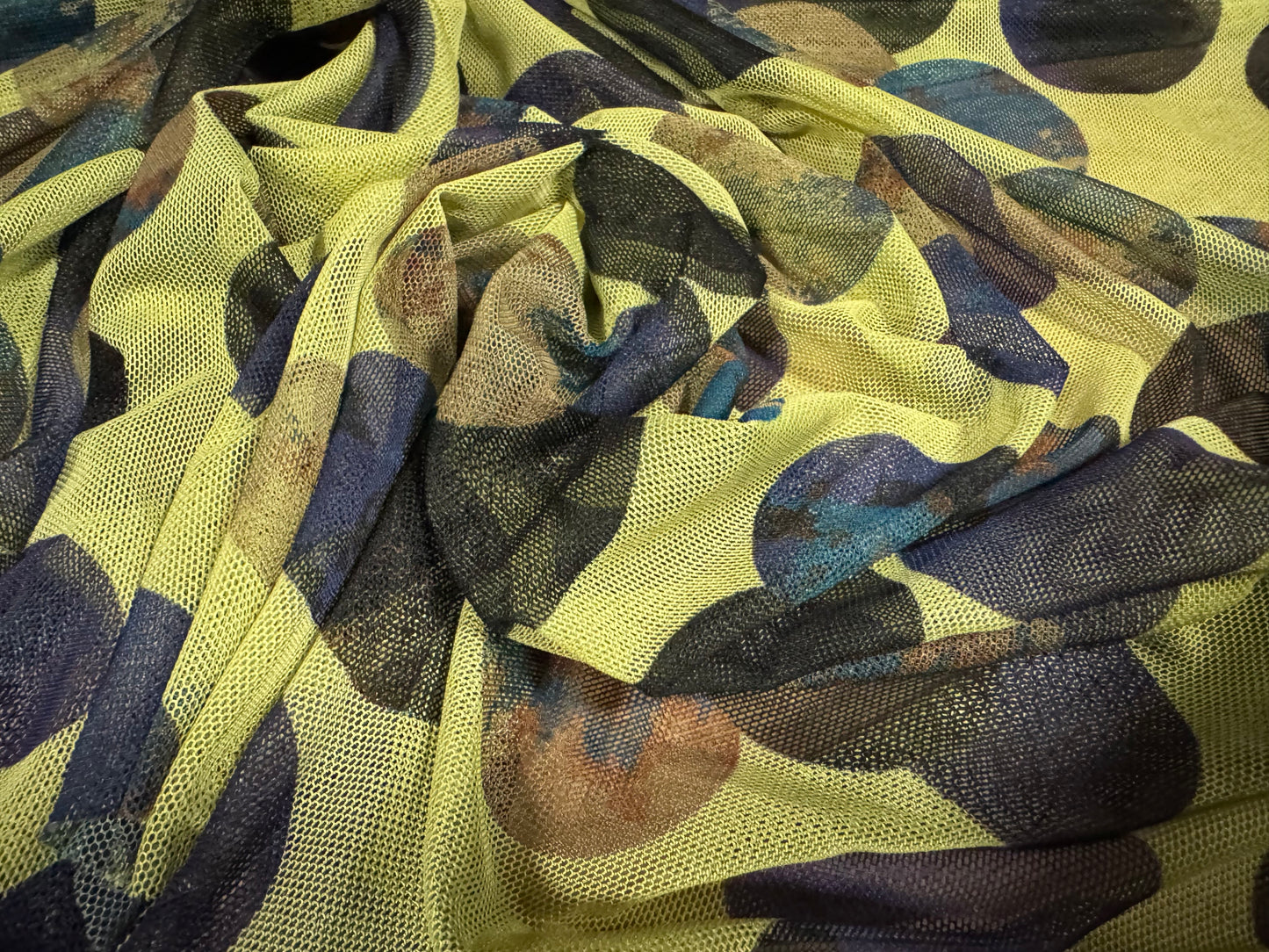 Power mesh net stretch spandex fabric, per metre - Moons of Jupiter - chartreuse