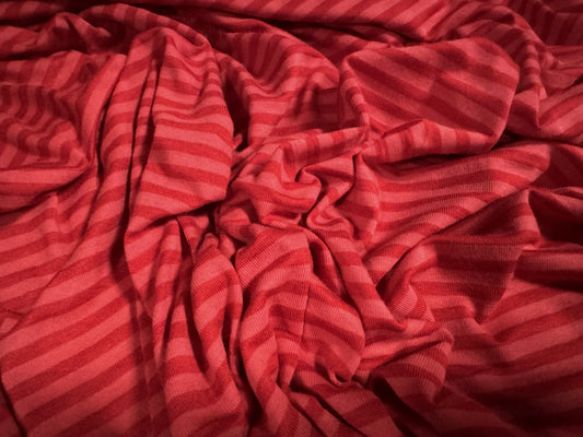 Viscose spandex stretch single jersey fabric, per metre - stripe - red & cerise