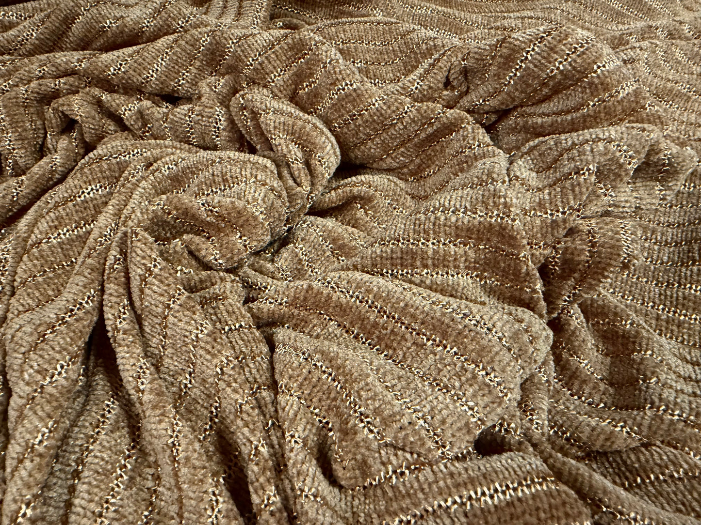 Soft velour knit fabric, per metre - stripe - light brown