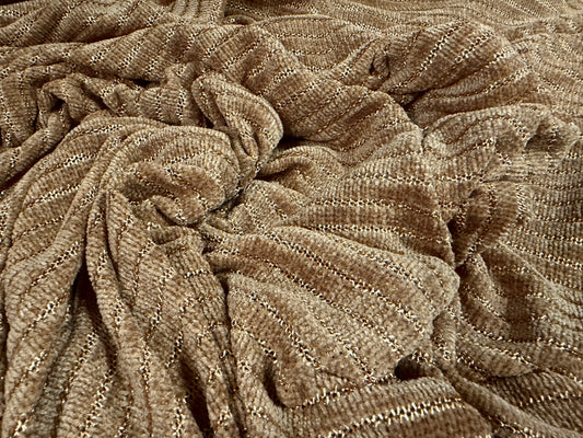 Soft velour knit fabric, per metre - stripe - light brown